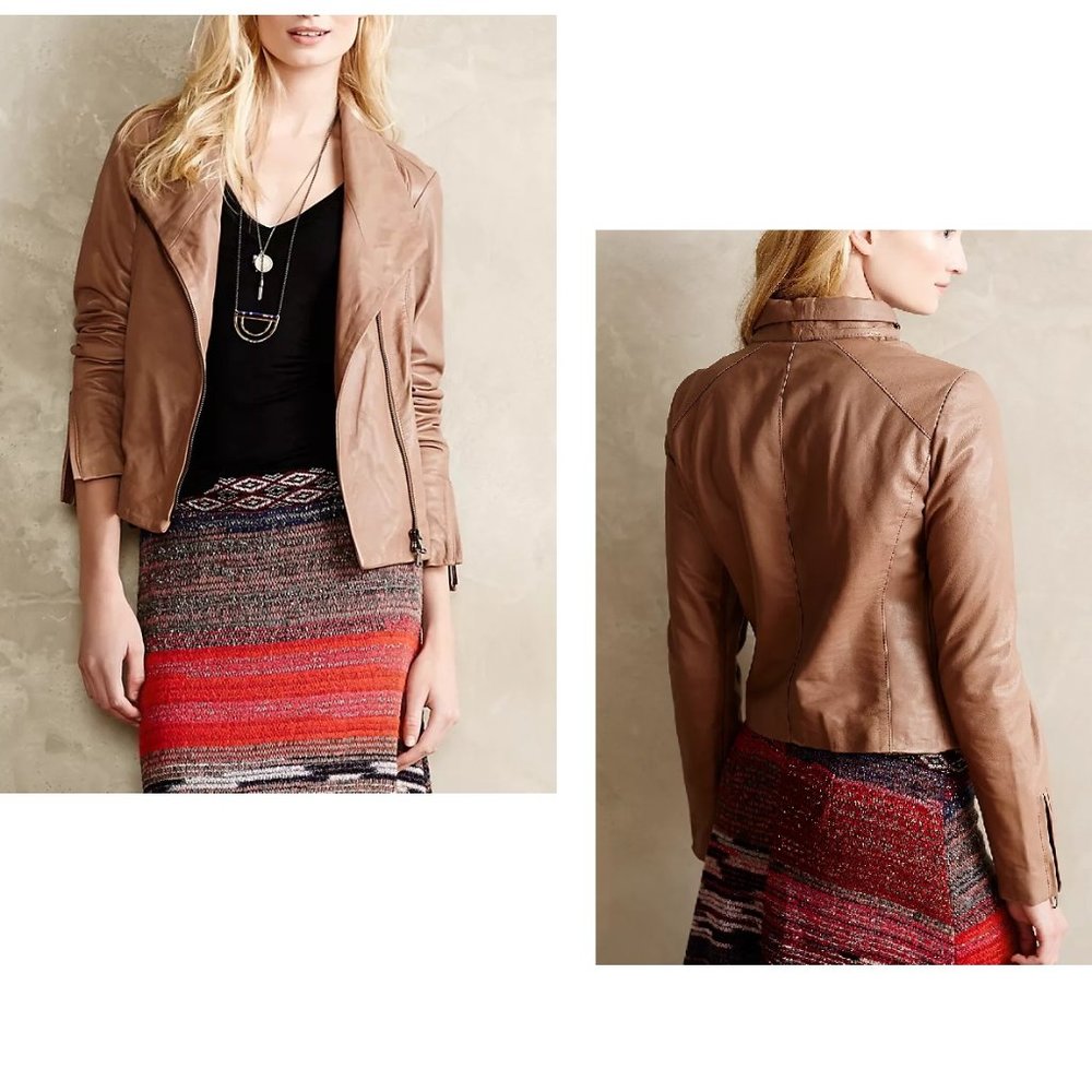 $398 NWOT DOLAN X ANTHROPOLOGIE MADE IN ITALY LEATHER MOTO JACKET TOFFEE BROWN